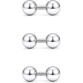 Yaalozei 3PCS 12G Stainless Steel Externally Threaded Straight Barbell Tragus Ring Cartilage Jewelry w 6mm 8mm 10mm Big Balls