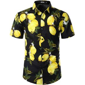 JOGAL Men's Cotton Button Down Short Sleeve Hawaiian Shirt