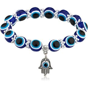 Lucky Evil Eye Bracelets, Adjustable Colorful Hamsa Beaded Charm Stretch Bracelet for Women Men(Blue) in Saudi Arabia