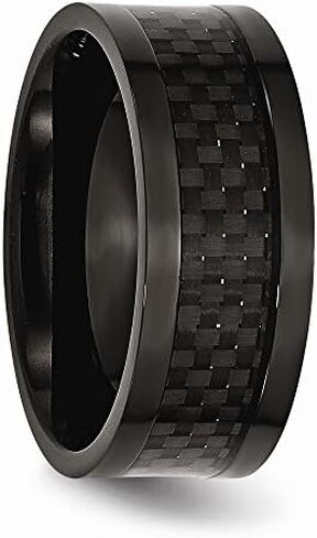 Sonia Jewels Titanium 9mm Black IP-Plated Carbon Fiber-Inlay Men's Wedding Band Ring Comfort-Fit in Saudi Arabia