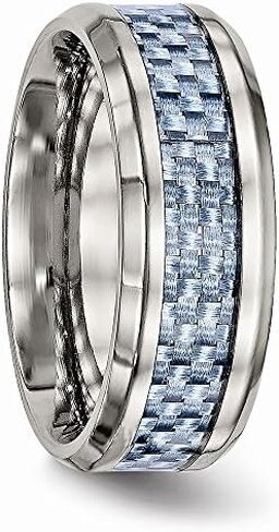 Solid Titanium Men's Blue Carbon Fiber-Inlay Wedding Band Ring Comfort-Fit in Saudi Arabia