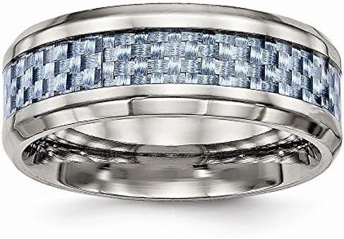 Solid Titanium Men's Blue Carbon Fiber-Inlay Wedding Band Ring Comfort-Fit in Saudi Arabia