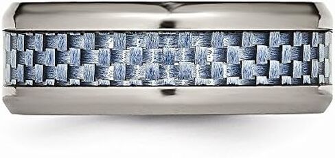 Solid Titanium Men's Blue Carbon Fiber-Inlay Wedding Band Ring Comfort-Fit in Saudi Arabia
