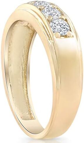 10k Yellow Gold 1 Ct T.W. Round-Cut Five Stone Elegant Diamond Wedding Band Ring for Him Anniversary High Polished Band in Saudi Arabia