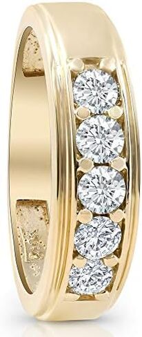 10k Yellow Gold 1 Ct T.W. Round-Cut Five Stone Elegant Diamond Wedding Band Ring for Him Anniversary High Polished Band in Saudi Arabia