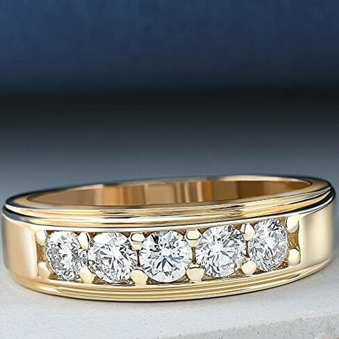 10k Yellow Gold 1 Ct T.W. Round-Cut Five Stone Elegant Diamond Wedding Band Ring for Him Anniversary High Polished Band in Saudi Arabia