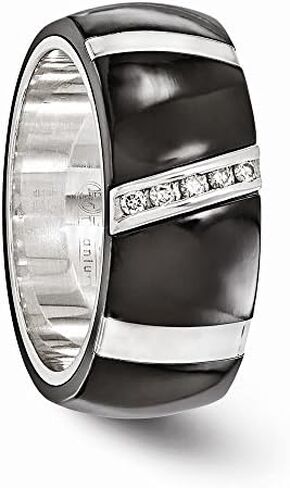 Sonia Jewels Black Titanium Men's and 925 Sterling Silver Men's .10ctw Diamond 10mm Men's Wedding Band Ring in Saudi Arabia