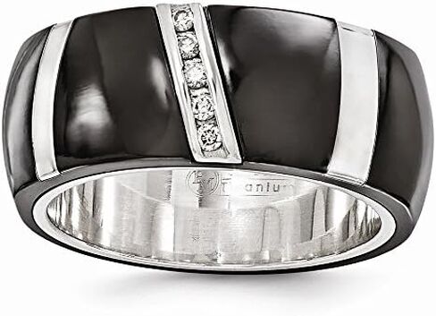 Sonia Jewels Black Titanium Men's and 925 Sterling Silver Men's .10ctw Diamond 10mm Men's Wedding Band Ring in Saudi Arabia