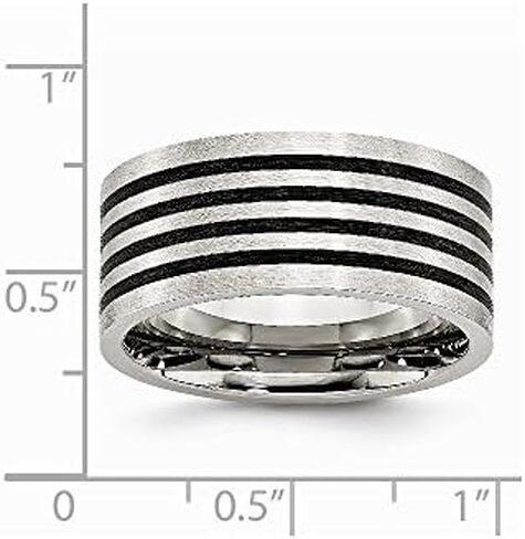 Solid Stainless Steel Matte Brushed Finish Black Rubber 10.00mm Wedding Band Ring in Saudi Arabia