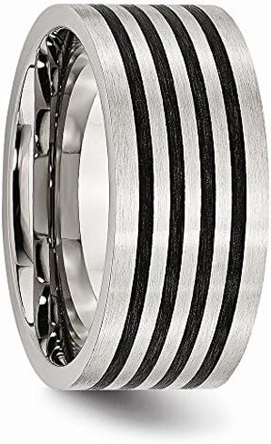 Solid Stainless Steel Matte Brushed Finish Black Rubber 10.00mm Wedding Band Ring in Saudi Arabia