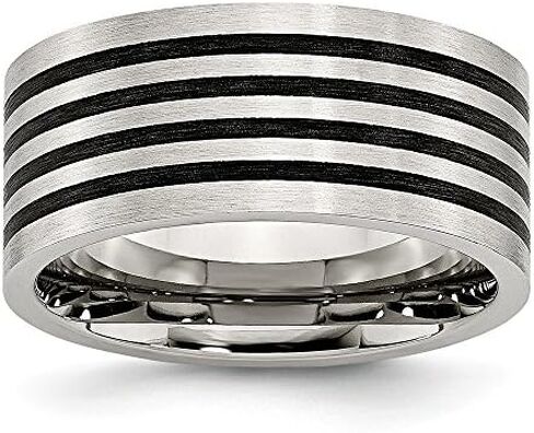 Solid Stainless Steel Matte Brushed Finish Black Rubber 10.00mm Wedding Band Ring in Saudi Arabia