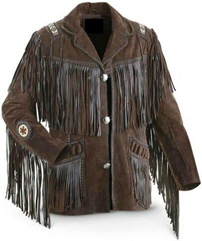Men's Traditional Cowboy Western Leather Jacket | Native American Suede Coat with Beaded & Fringed in Saudi Arabia