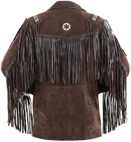 Men's Traditional Cowboy Western Leather Jacket | Native American Suede Coat with Beaded & Fringed in Saudi Arabia