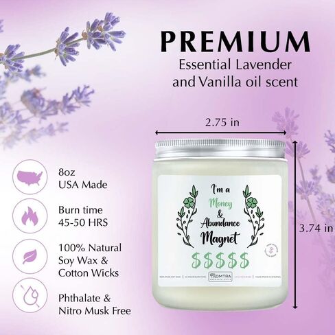 Money Abundance Drawing Gift Idea 8oz Lavender Aromatherapy Candle for Manifestation, Intention, Attracting Cash Flow Boost, Luck Spell, Purification Chakra Healing Scented Natural Soybean Wax Candles in Saudi Arabia