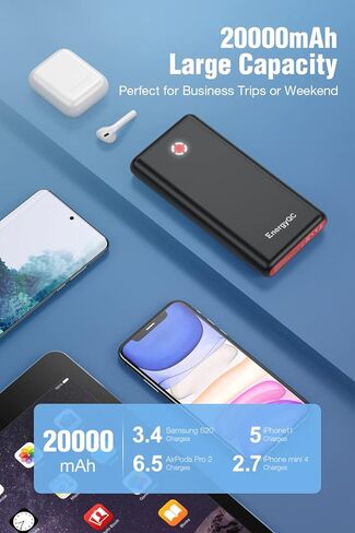 شاحن محمول EnergyQC Pilot X7، بنك طاقة سريع الشحن بقدرة 20000 مللي أمبير في الساعة 18 وات PD، حزمة بطارية إدخال/إخراج USB C مع مصباح يدوي LED لهاتف iPhone وSamsung والمزيد - أسود + أحمر in Kuwait