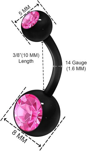 2PCS Flexible Acrylic Body Belly Button Navel Ring 14 Gauge 3/8 10mm Crystal Ball Earrings Piercing Jewelry See More Colors in Saudi Arabia