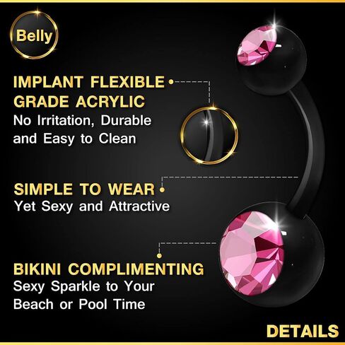 2PCS Flexible Acrylic Body Belly Button Navel Ring 14 Gauge 3/8 10mm Crystal Ball Earrings Piercing Jewelry See More Colors in Saudi Arabia