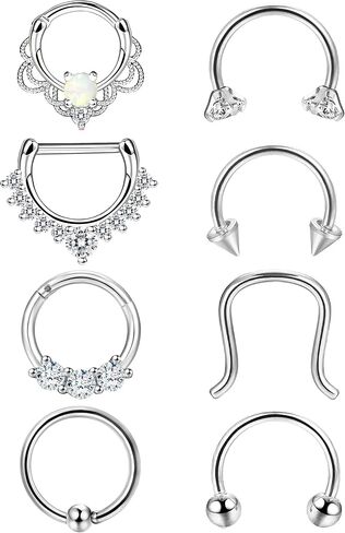 ORAZIO 2-8PCS 16G Stainless Steel Nose Ring Septum Hoop Opal Body Piercing Clicker Ring in Saudi Arabia