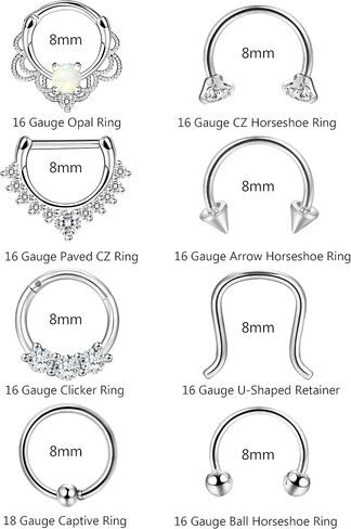 ORAZIO 2-8PCS 16G Stainless Steel Nose Ring Septum Hoop Opal Body Piercing Clicker Ring in Saudi Arabia