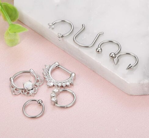 ORAZIO 2-8PCS 16G Stainless Steel Nose Ring Septum Hoop Opal Body Piercing Clicker Ring in Saudi Arabia