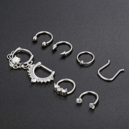 ORAZIO 2-8PCS 16G Stainless Steel Nose Ring Septum Hoop Opal Body Piercing Clicker Ring in Saudi Arabia