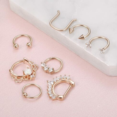 ORAZIO 2-8PCS 16G Stainless Steel Nose Ring Septum Hoop Opal Body Piercing Clicker Ring in Saudi Arabia