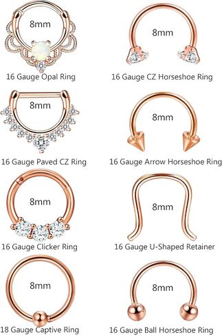 ORAZIO 2-8PCS 16G Stainless Steel Nose Ring Septum Hoop Opal Body Piercing Clicker Ring in Saudi Arabia