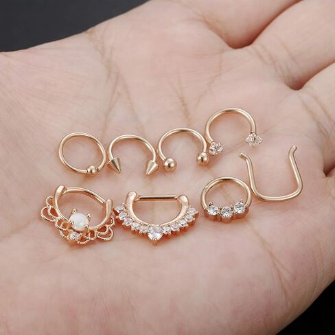 ORAZIO 2-8PCS 16G Stainless Steel Nose Ring Septum Hoop Opal Body Piercing Clicker Ring in Saudi Arabia