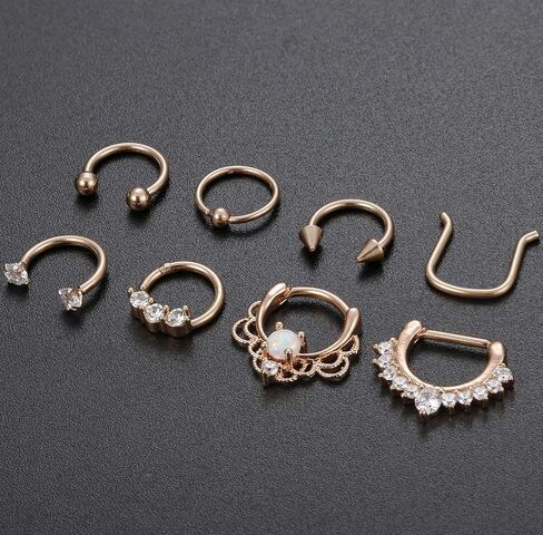 ORAZIO 2-8PCS 16G Stainless Steel Nose Ring Septum Hoop Opal Body Piercing Clicker Ring in Saudi Arabia