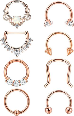 ORAZIO 2-8PCS 16G Stainless Steel Nose Ring Septum Hoop Opal Body Piercing Clicker Ring in Saudi Arabia