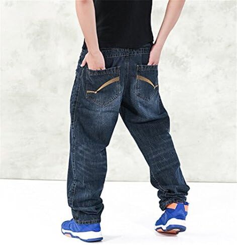QIBOE Men's Fashion Hip Hop Baggy Jeans Denim in Saudi Arabia