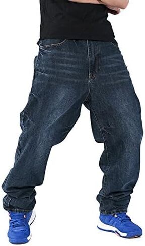 QIBOE Men's Fashion Hip Hop Baggy Jeans Denim in Saudi Arabia