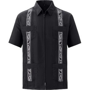 قمصان MAXJON للرجال بأكمام قصيرة كوبية Guayabera بسحاب أمامي كامل وقميص هاواي المكسيكي مع جيب in Kuwait