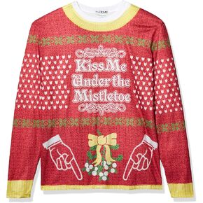 Faux Real Men's 3D Photo-Realistic Naughty Ugly Christmas Sweater Long Sleeve T-Shirt