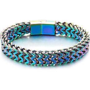 Minimalist Mens Steel Oxidized Rainbow Double Franco Link Curb Chain Bracelet Magnetic Clasp, Punk in Saudi Arabia