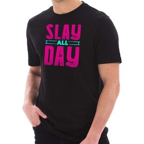 Slay All Day Phrase Graphic Design Short Sleeve Cotton Jersey T-Shirt in Saudi Arabia
