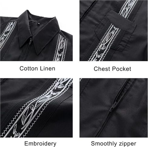 قمصان MAXJON للرجال بأكمام قصيرة كوبية Guayabera بسحاب أمامي كامل وقميص هاواي المكسيكي مع جيب in Kuwait