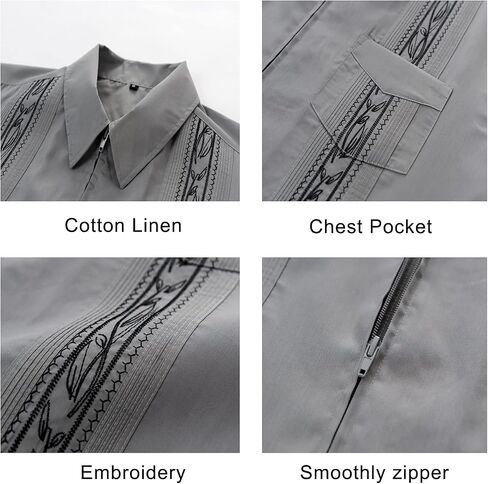 قمصان MAXJON للرجال بأكمام قصيرة كوبية Guayabera بسحاب أمامي كامل وقميص هاواي المكسيكي مع جيب in Kuwait