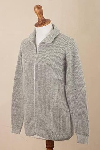 NOVICA Men's 100% Alpaca Cardigan, Casual Grey' in Saudi Arabia