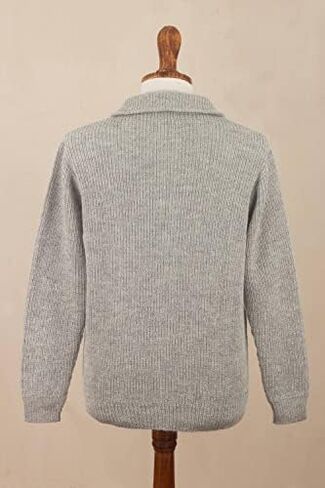 NOVICA Men's 100% Alpaca Cardigan, Casual Grey' in Saudi Arabia