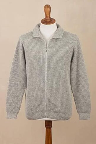 NOVICA Men's 100% Alpaca Cardigan, Casual Grey' in Saudi Arabia