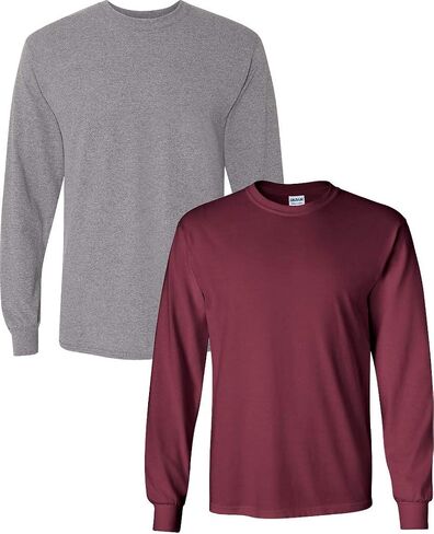 Gildan Men's Heavy Cotton Long Sleeve T-Shirt, Style G5400, 2 Packs Medium Graphite Heather-Maroon in Saudi Arabia