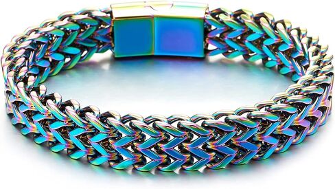 Minimalist Mens Steel Oxidized Rainbow Double Franco Link Curb Chain Bracelet Magnetic Clasp, Punk in Saudi Arabia