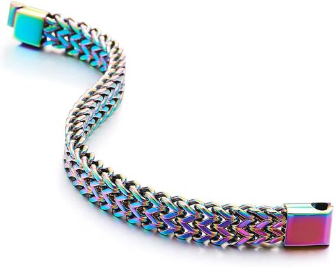 Minimalist Mens Steel Oxidized Rainbow Double Franco Link Curb Chain Bracelet Magnetic Clasp, Punk in Saudi Arabia