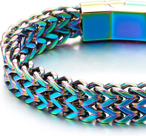 Minimalist Mens Steel Oxidized Rainbow Double Franco Link Curb Chain Bracelet Magnetic Clasp, Punk in Saudi Arabia