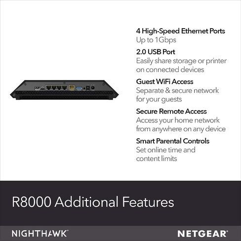Netgear R8000-100PAS Nighthawk X6 Wireless Router 802.11A/B/G/n/AC Desktop, Black in Saudi Arabia