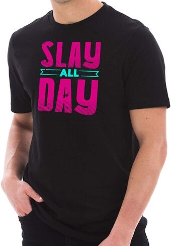 Slay All Day Phrase Graphic Design Short Sleeve Cotton Jersey T-Shirt in Saudi Arabia