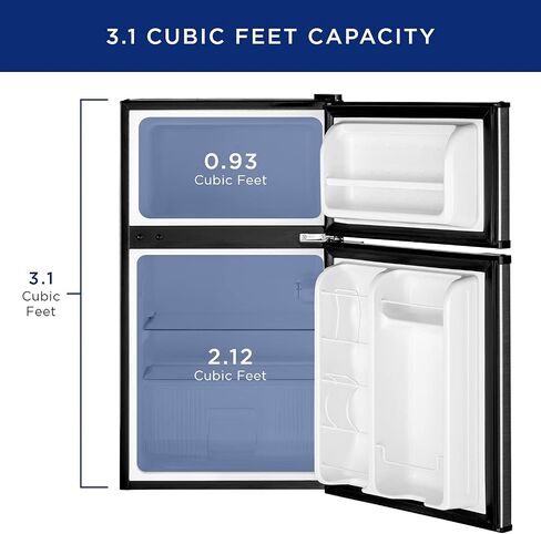 GE Mini Fridge With Freezer | 3.1 Cubic Ft. | Double-Door Design With Glass Shelves, Crisper Drawer & Spacious Freezer | Small Refrigerator Perfect for the Garage, Dorm Room, or Bedroom | Black in Saudi Arabia