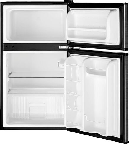 GE Mini Fridge With Freezer | 3.1 Cubic Ft. | Double-Door Design With Glass Shelves, Crisper Drawer & Spacious Freezer | Small Refrigerator Perfect for the Garage, Dorm Room, or Bedroom | Black in Saudi Arabia