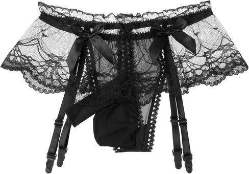 Moily Men's Frilly Ruffled Lace Bikini Briefs Sissy Pouch Trunks Underwear with Garters Belts in Kuwait